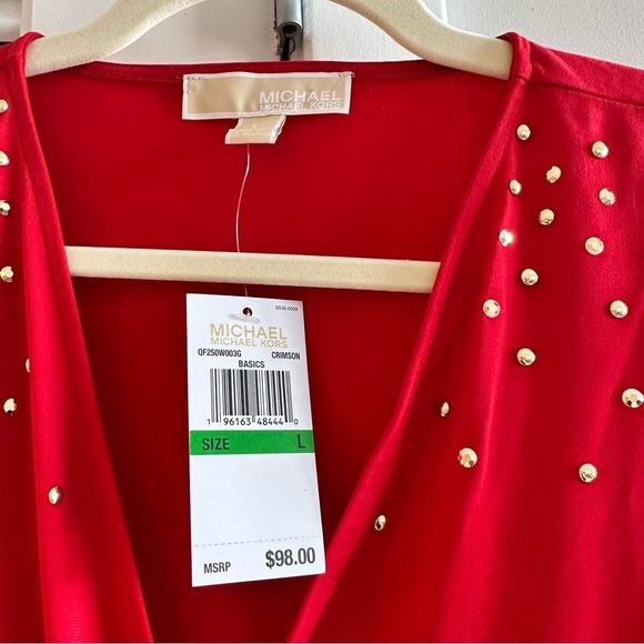 NWT Michael Kors Red Studded Blouse - Picture 7 of 8